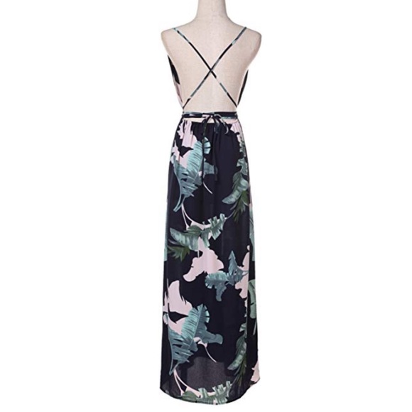 Bohemian Open Back Floral Print V Neck Maxi Dress - Picture 5 of 5